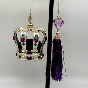 ROYAL CROWN AND DIAMOND WITH TASSEL SET OF 2 ORNAMENTS